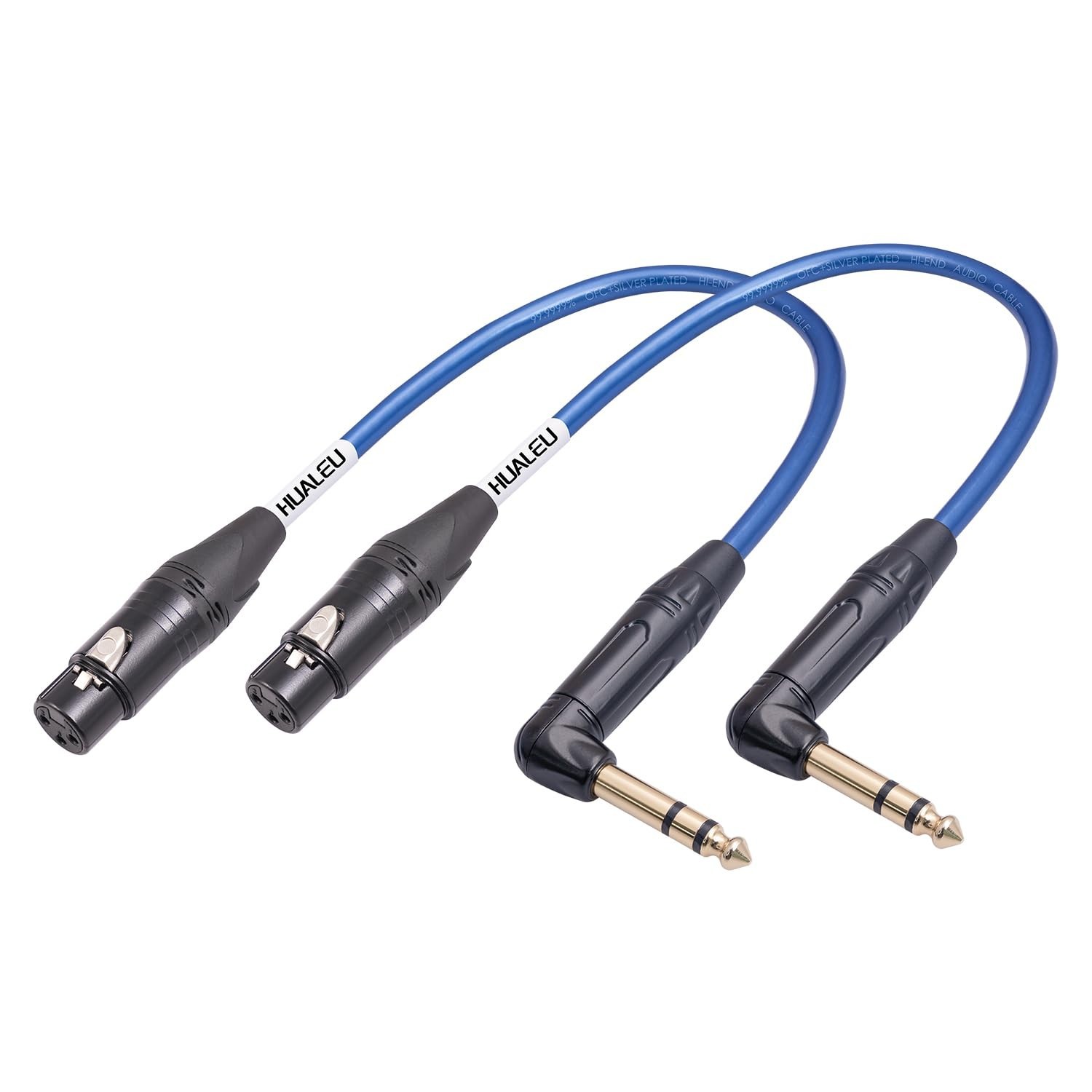 2Pack 1Feet Balanced XLR Female to Right Angle 1/4" TRS Micphone Cable,6.35mm...