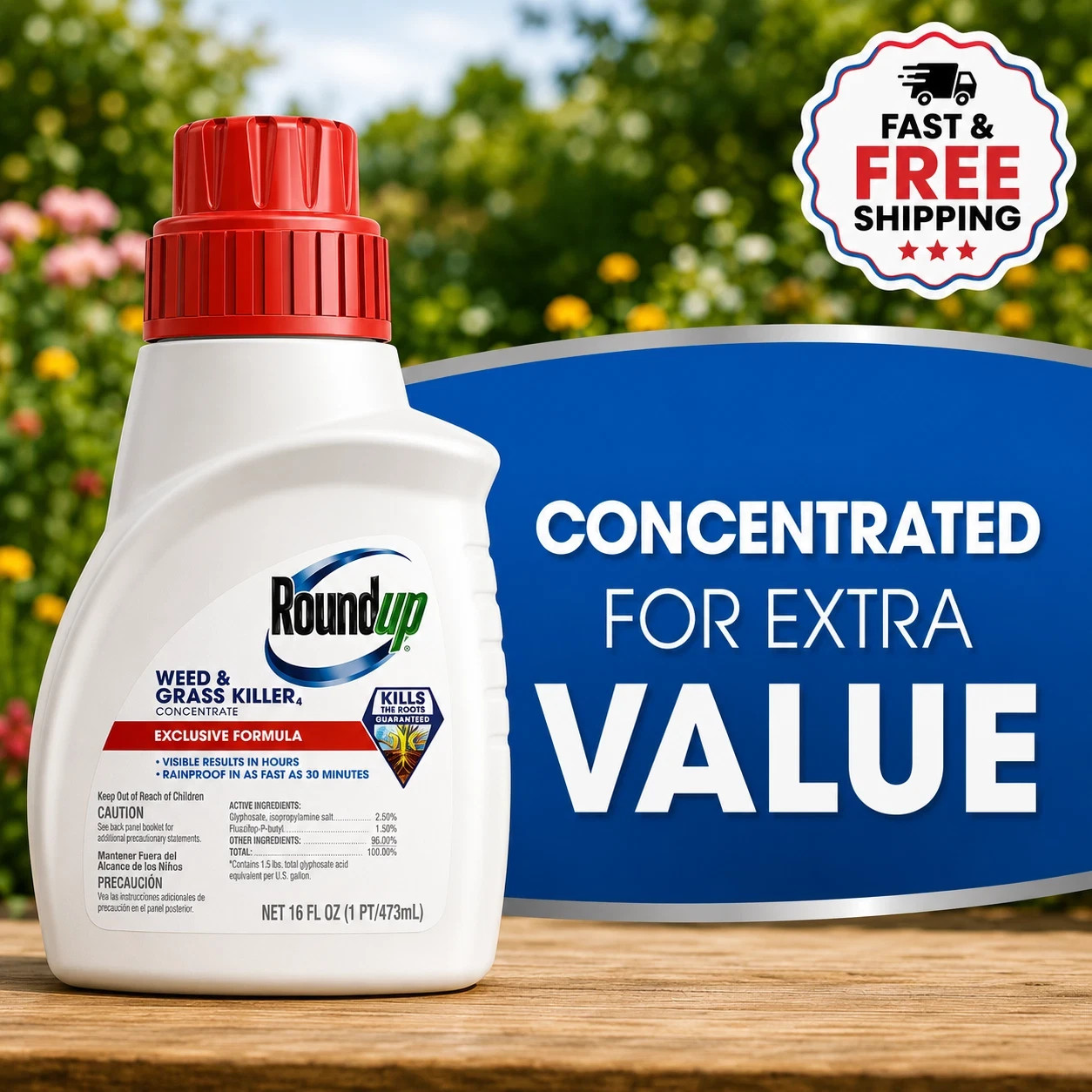 Roundup Weed & Grass Killer4 Concentrate 16oz Weed Killer for Flower Beds Lawns