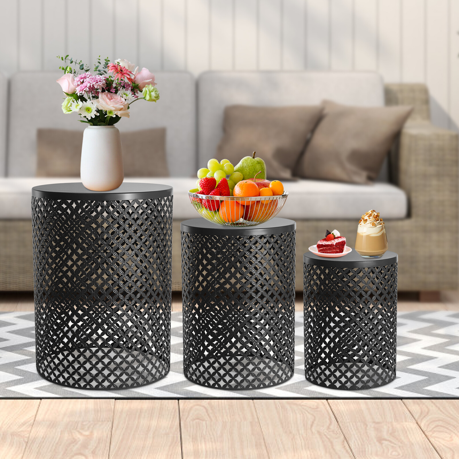 3pcs Modern Metal Cylindrical Frame Accent Table Outdoor Side Table End Table US