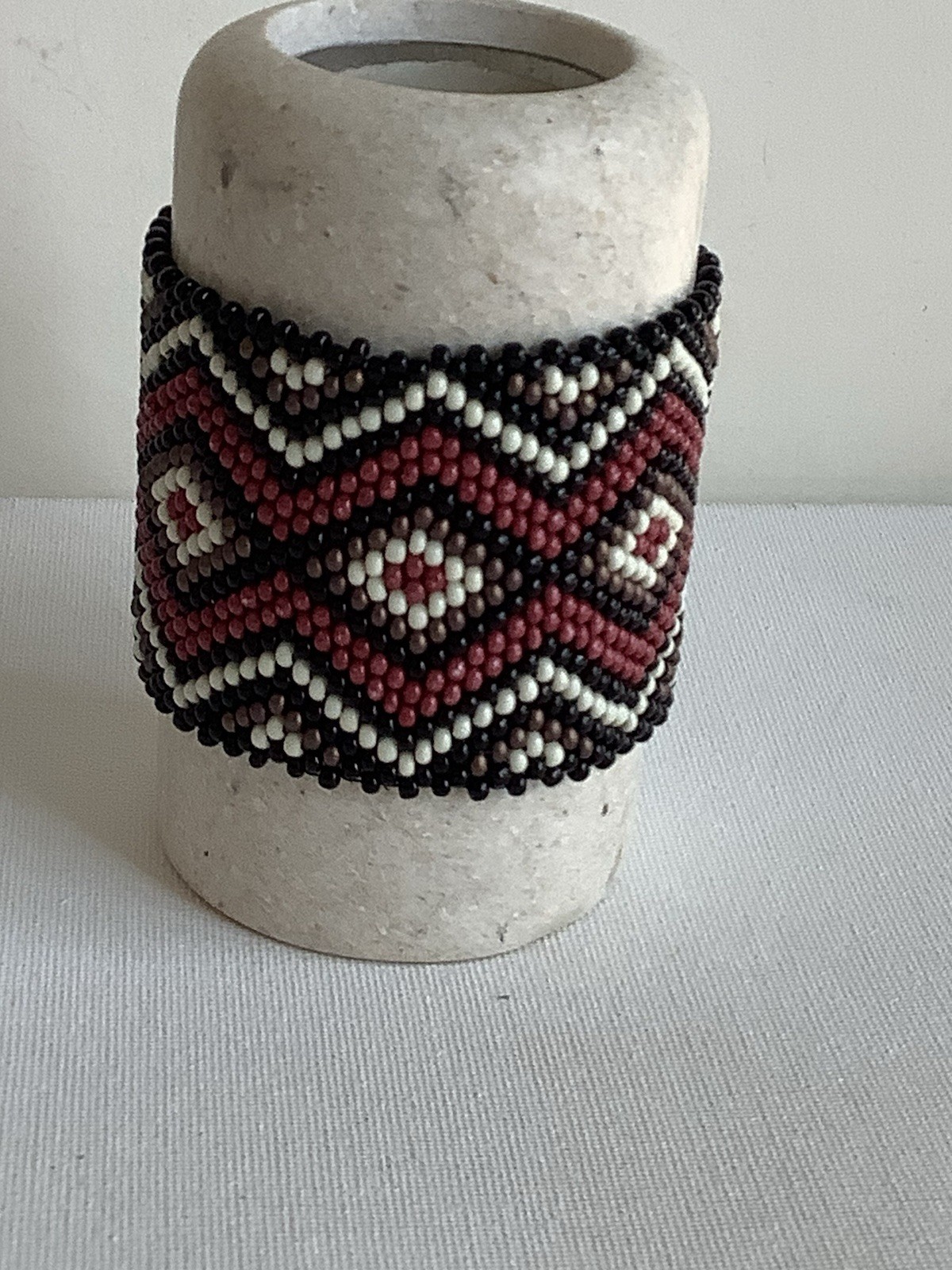 Handmade Beadweaving  Bracelet in black, bronze, cream and red