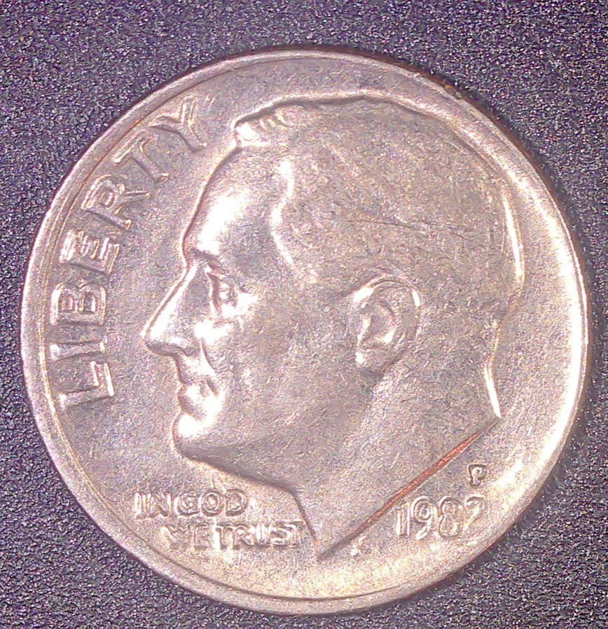 1982-P Roosevelt Dime 10C Misaligned Die Strike Obverse Circulated Philadelphia