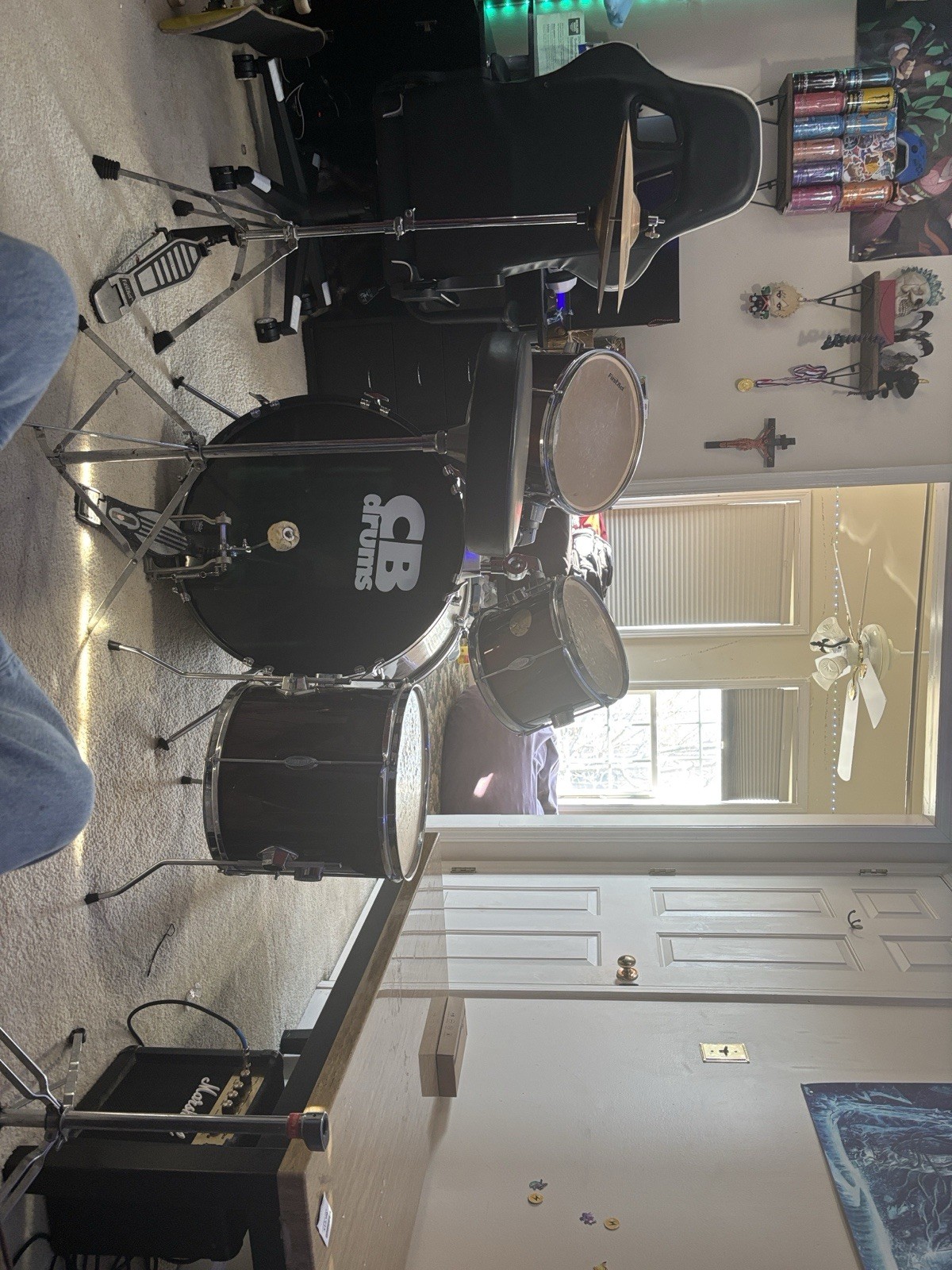 CB Drums 5-Piece Acoustic Drum Kit Bass, Snare, Toms, Cymbals Black Burgundy