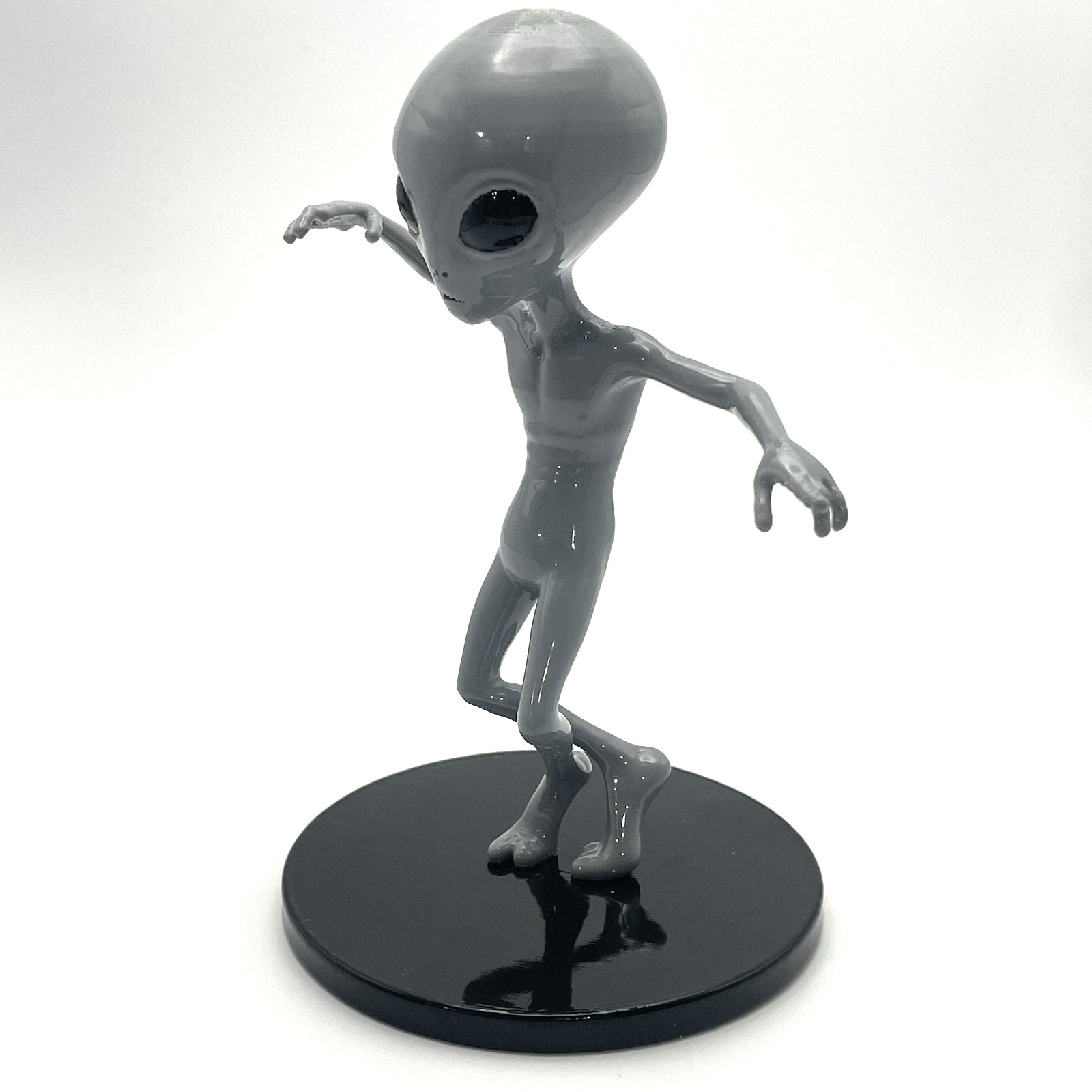 5.75" Grey Alien Figurine – Dance Pose on Black Base – 3D Printed – Vapor Smooth
