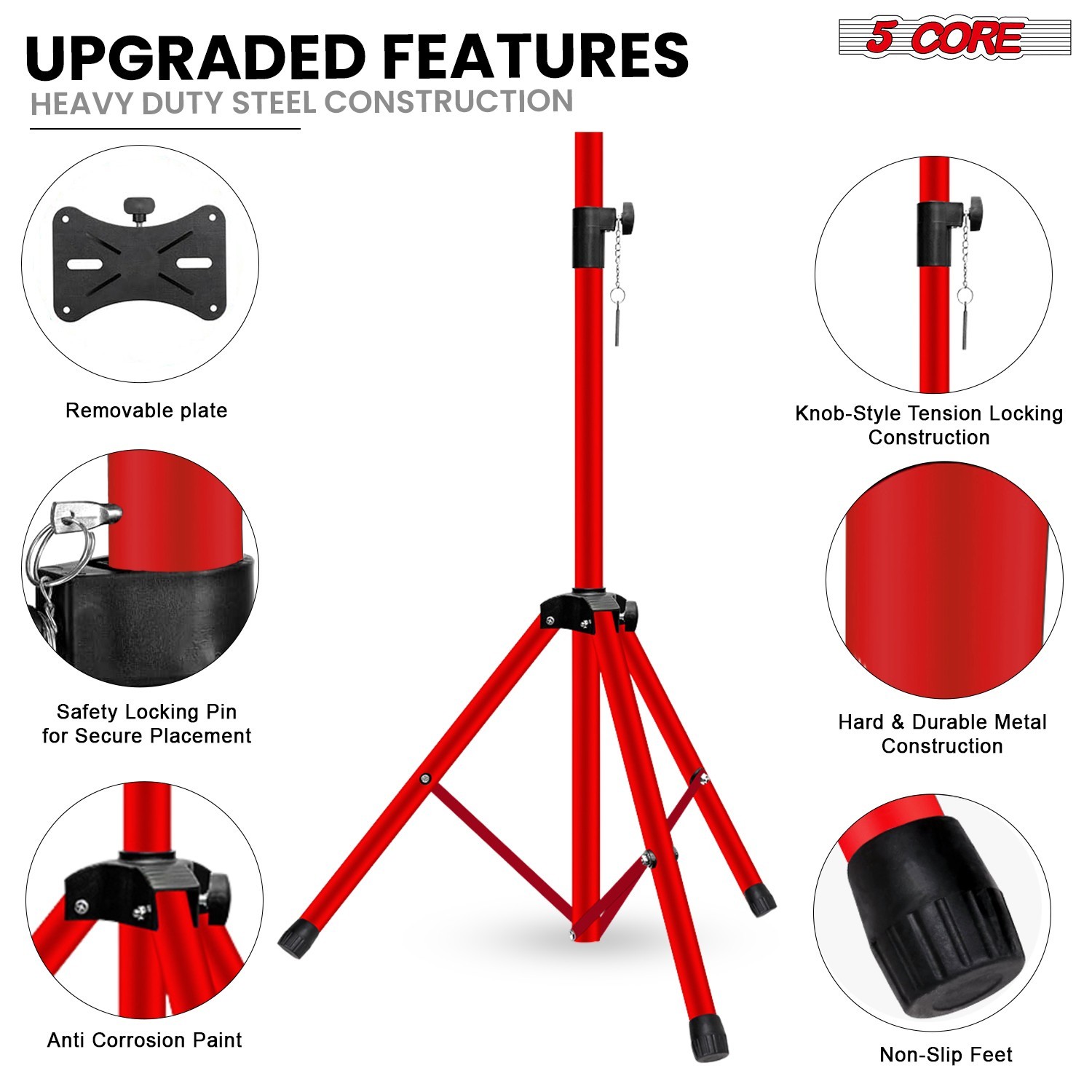 5Core Speaker Stand Pair Adjustable Tripod 54 Inch 132 lbs Capacity 35mm Mount