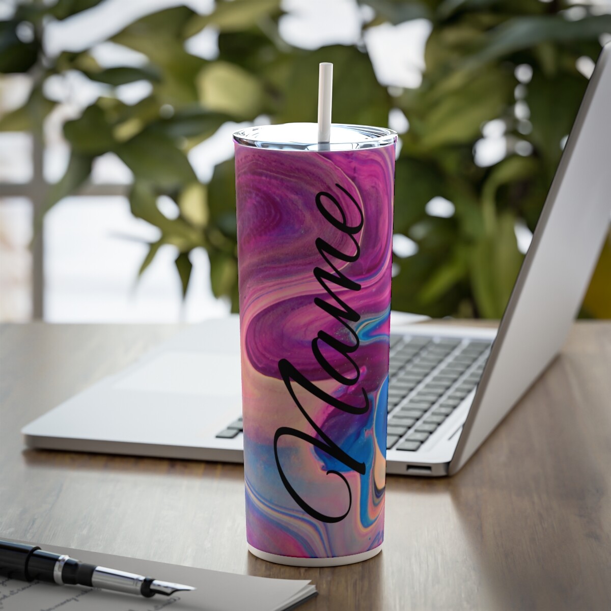20 oz Custom Name BathBomb Design Skinny Steel Tumbler with Straw