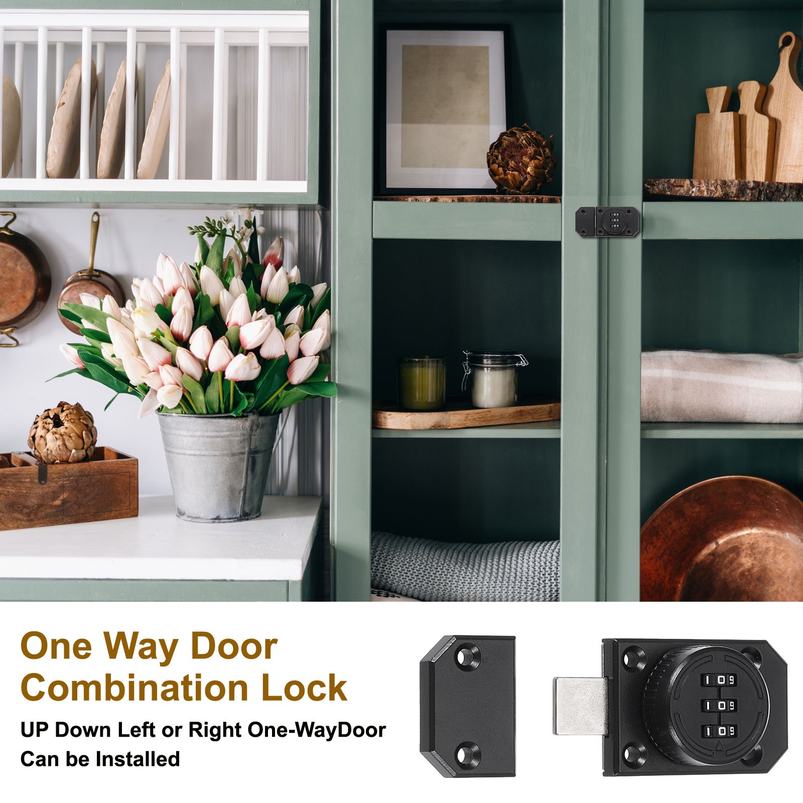 2 Pcs Keyless Combination Lock for Mechanical Wardrobe Black