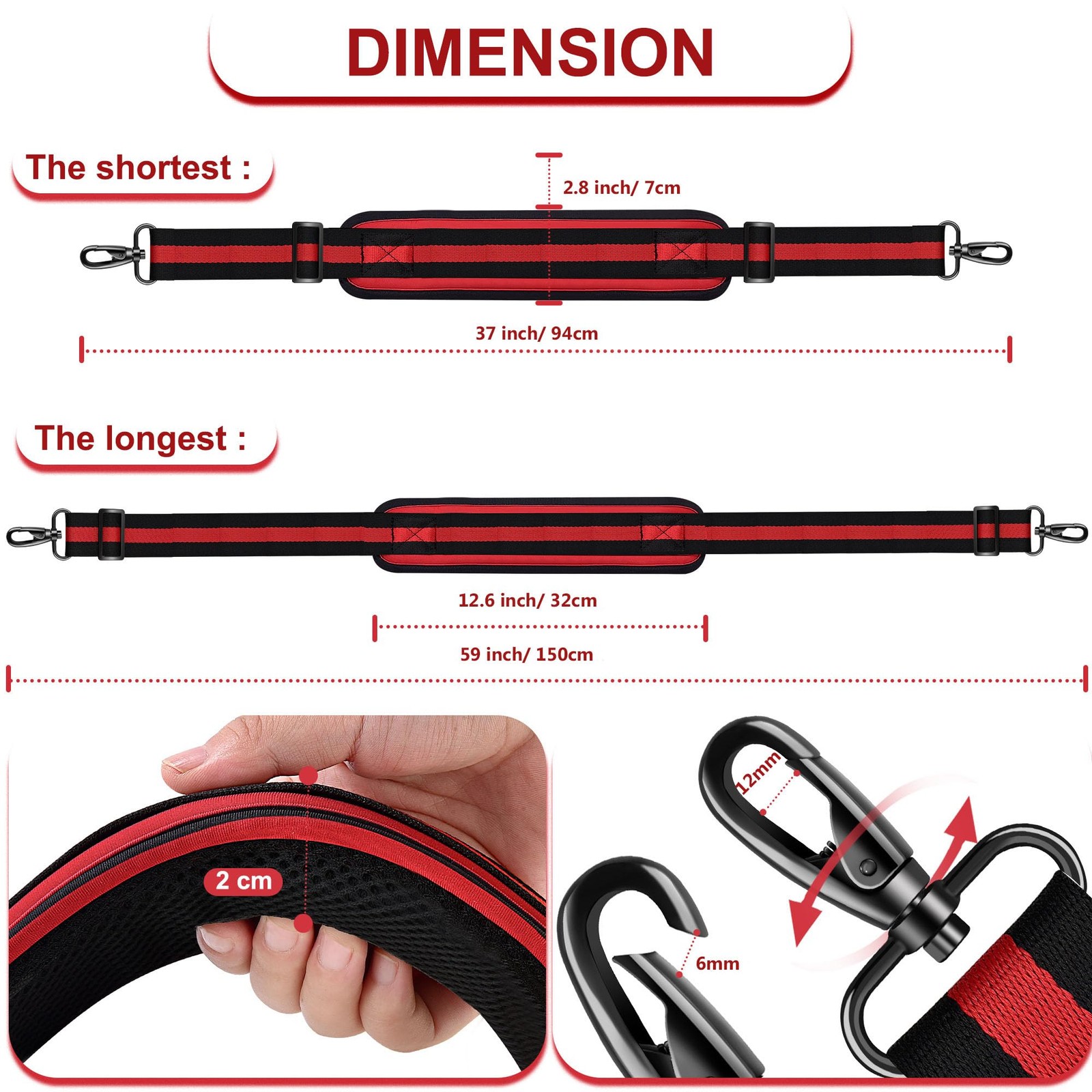 Shoulder Strap - 59 Inch Universal Heavy-duty Adjustable Strap with Ultra-thi...