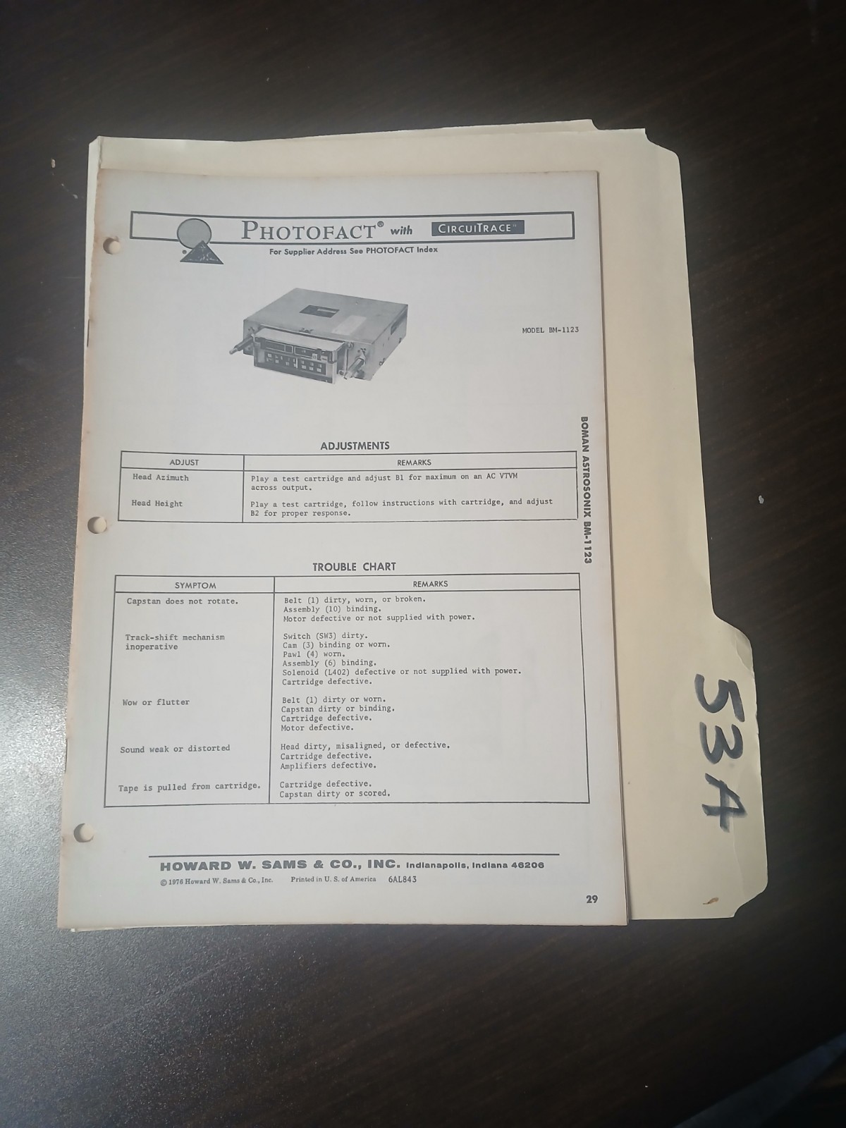 Photofacts B M 1123 Service Manual Original Repair Book Radio