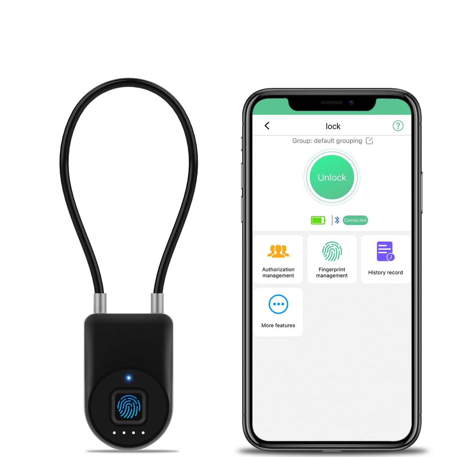 Fingerprint Cable Lock, 3.6'' Long Shackle Fingerprint Lock with Bluetooth AP...