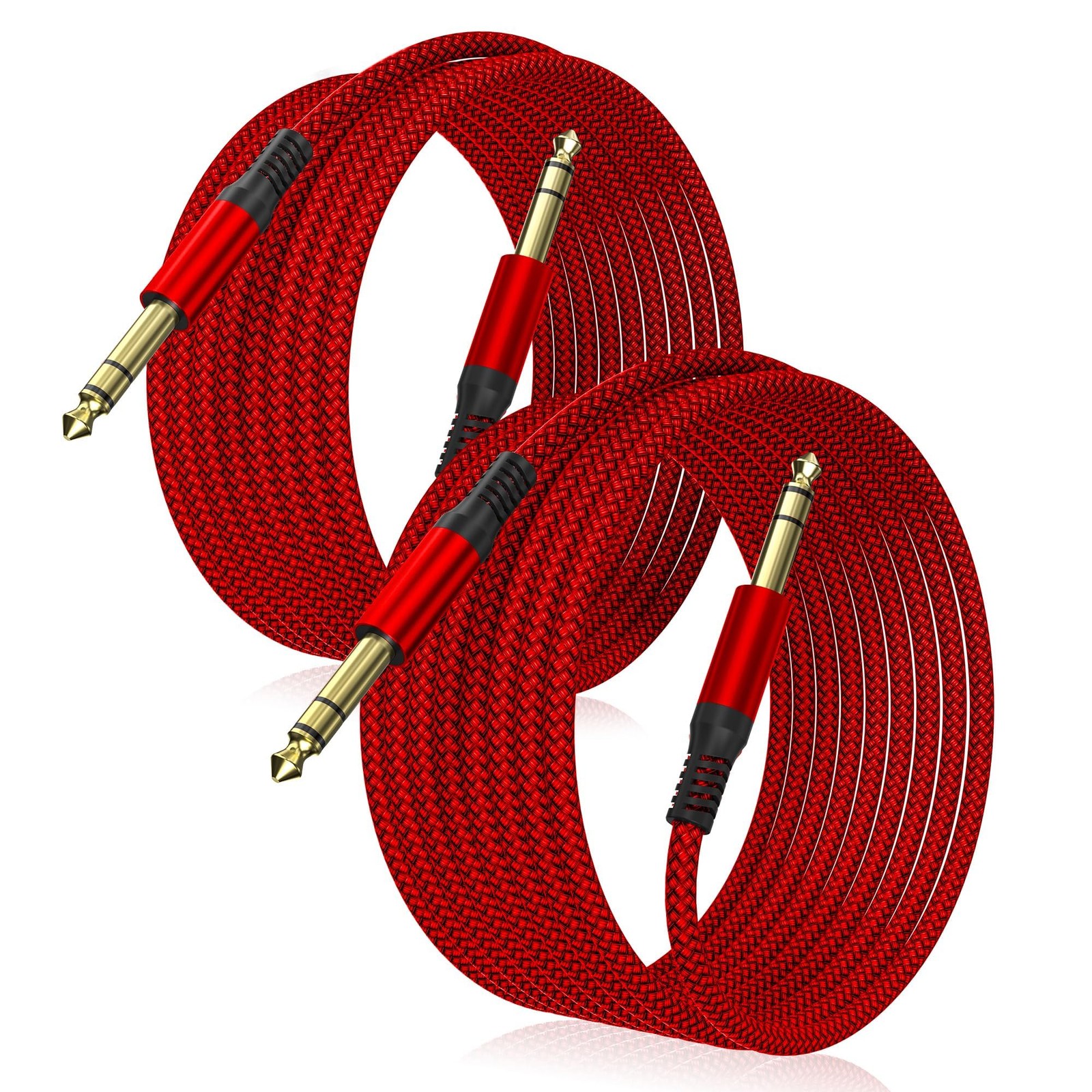 Elebase 1/4 Inch TRS Instrument Cable 10ft 2-Pack,Straight 10FT/3M, Red