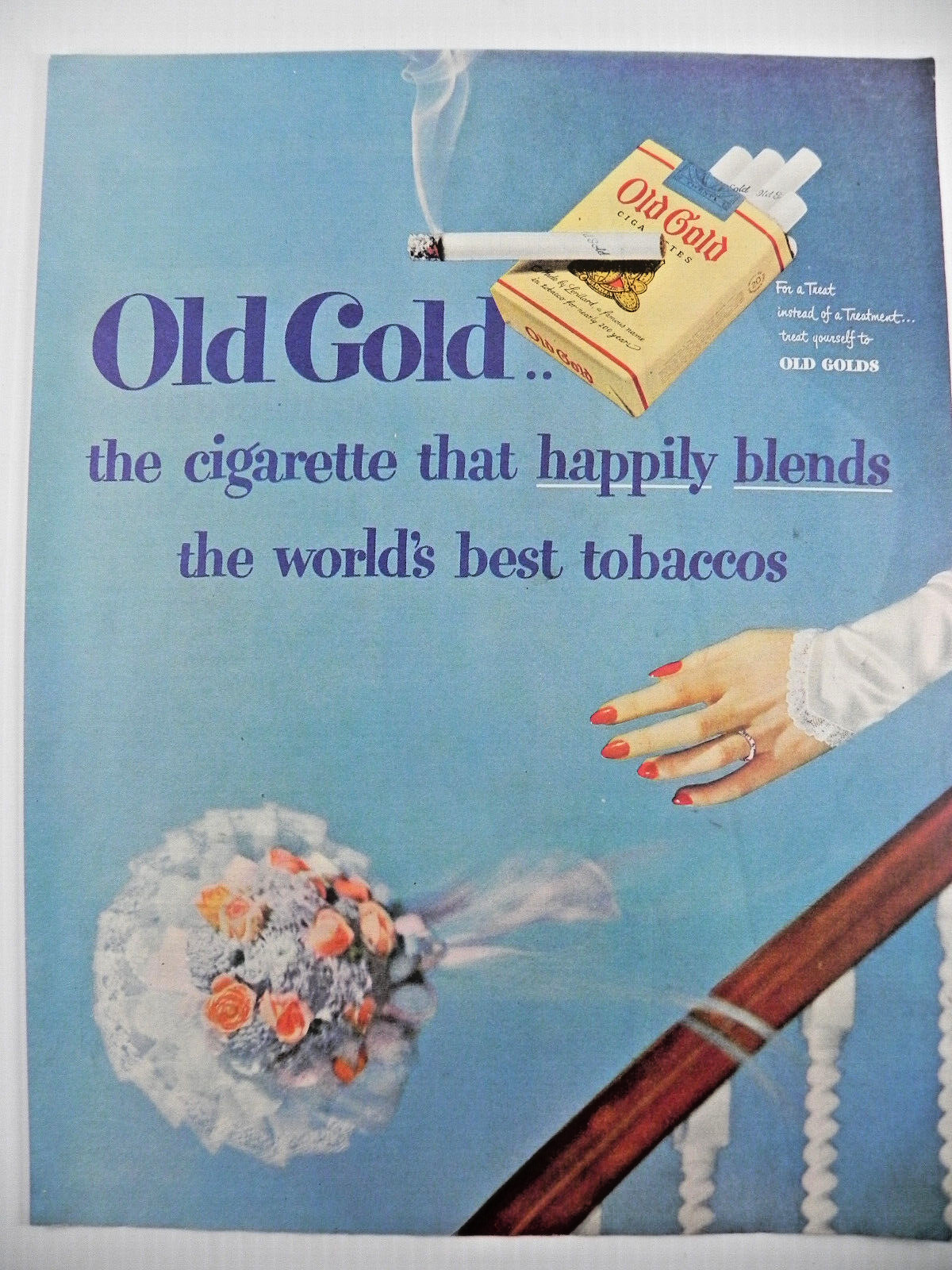 1949 Old Gold Cigarettes Print Ad ~ Bride Tossing a Wedding Bouguet