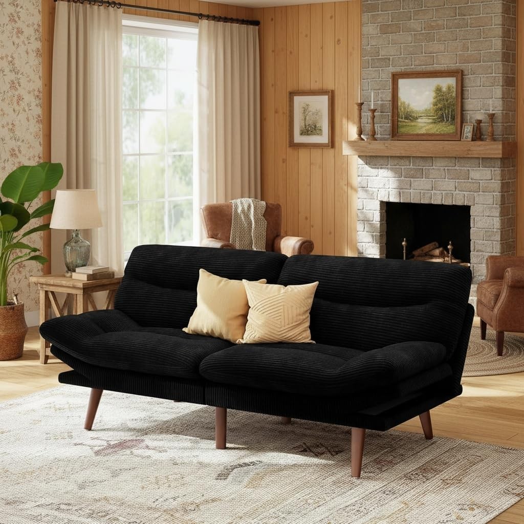 Futon Sofa Bed 66” Futon Couch W/ Adjustable Backrest & Armrests Convertible
