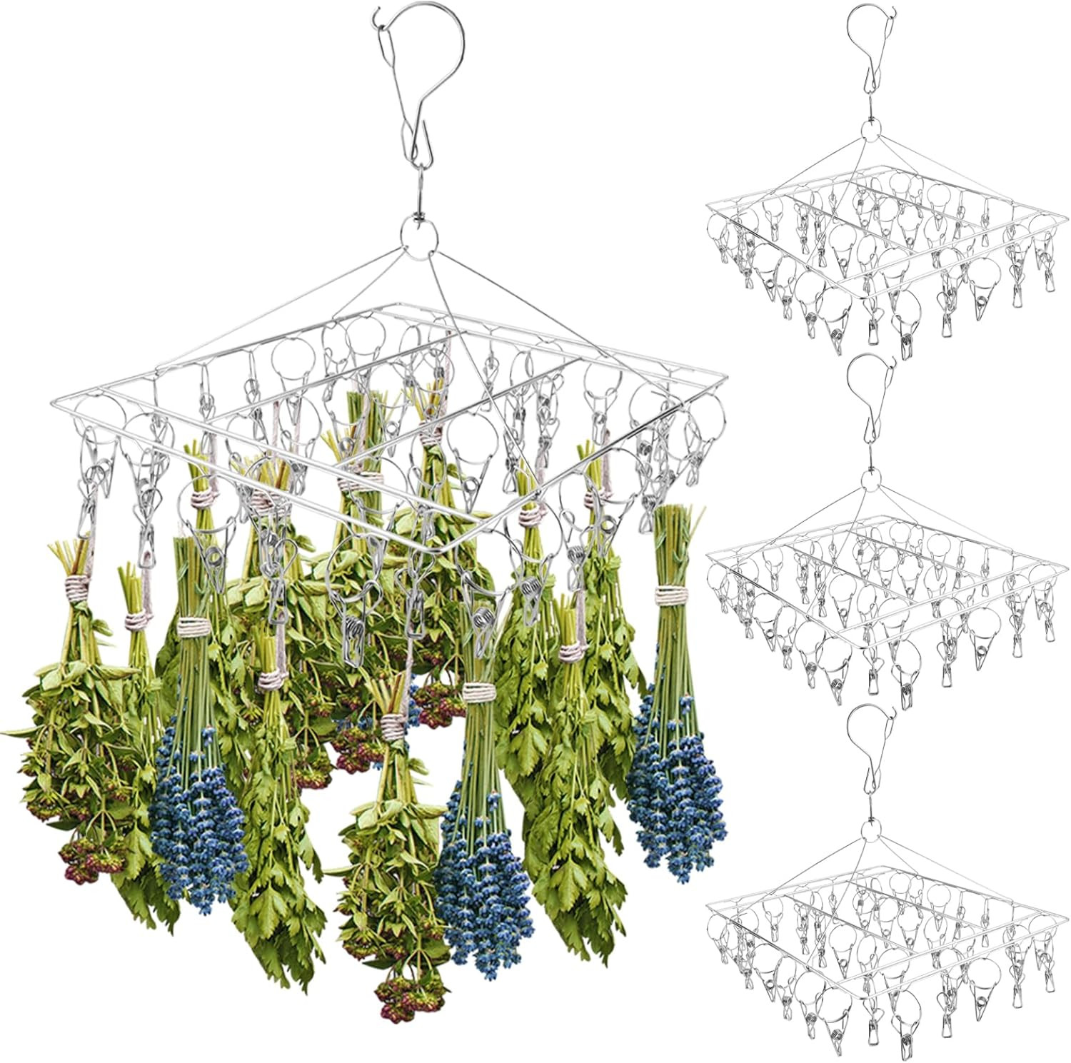 4Pcs Hanging Herb Drying Rack for Herb Stainless Steel Herb Drying Rack with 40