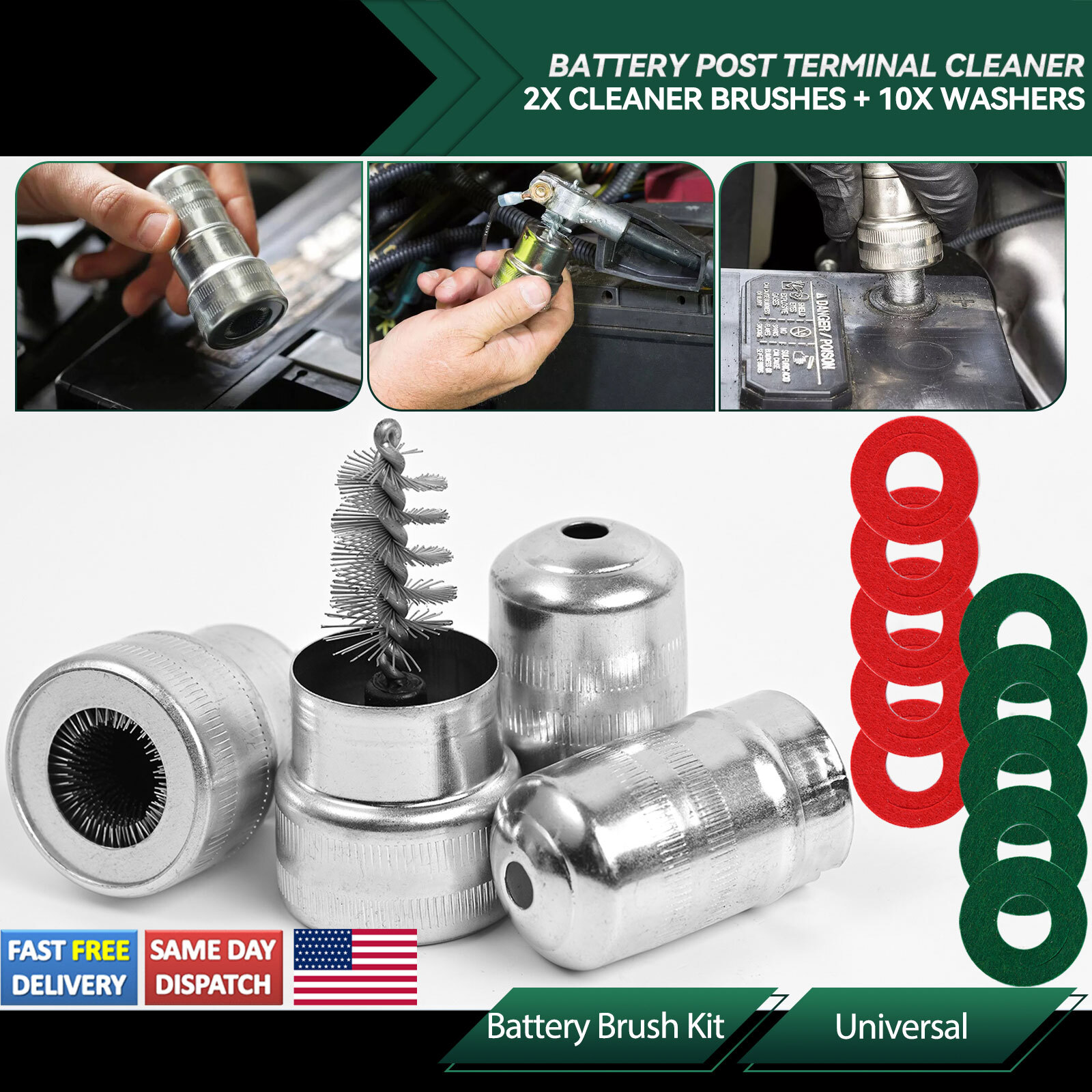 12Pcs Car Battery Post Terminal Cleaner Stainless Dirt Corrosion Cleaning Brush