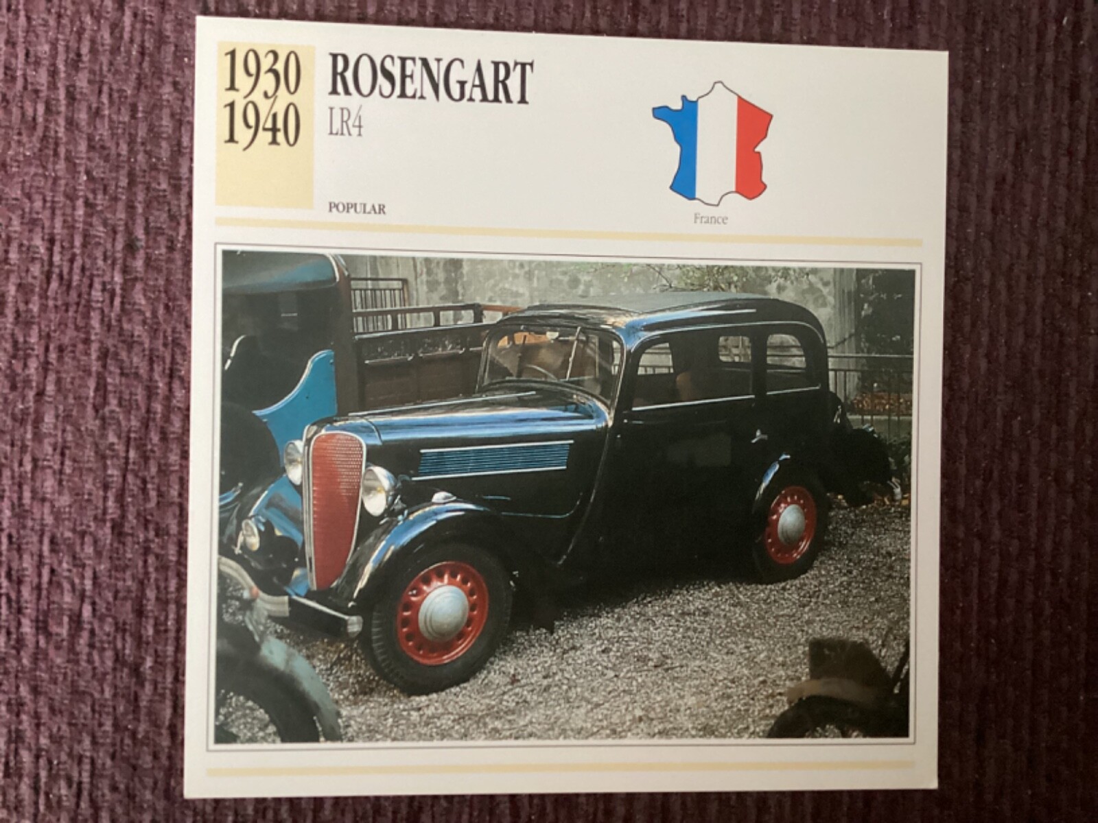 Rose Gary LR4,    1930-40,  Popular, Class Car, France, Collectors Card