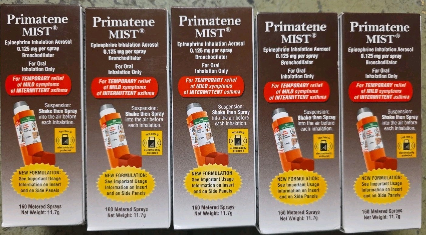 5 Pack Primatene Mist Epinephrine Inhalation Aerosol 160 Sprays Exp 2027