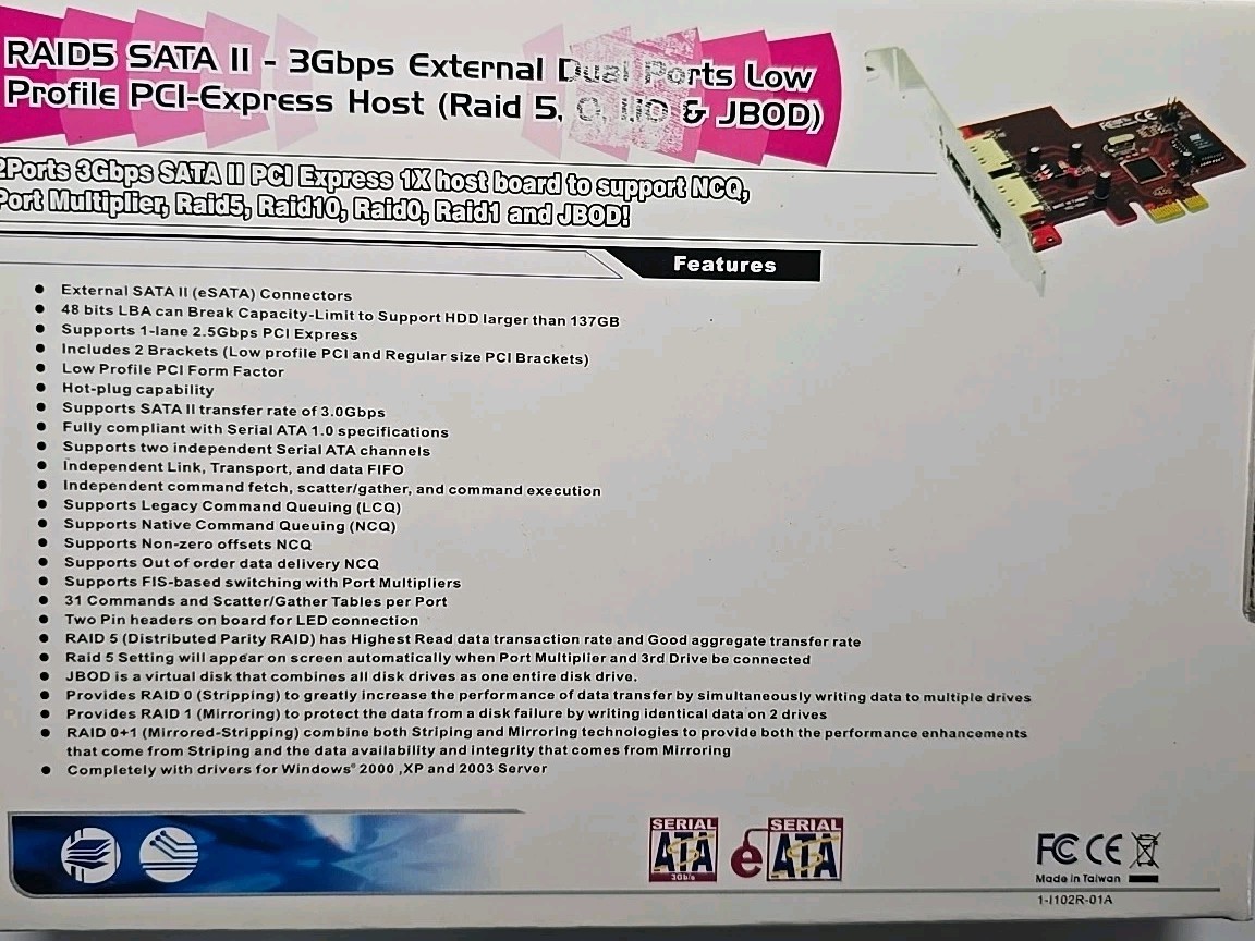 raid5 sata ll-3gbps 1 external & internal 2 ports low profile pci-express host
