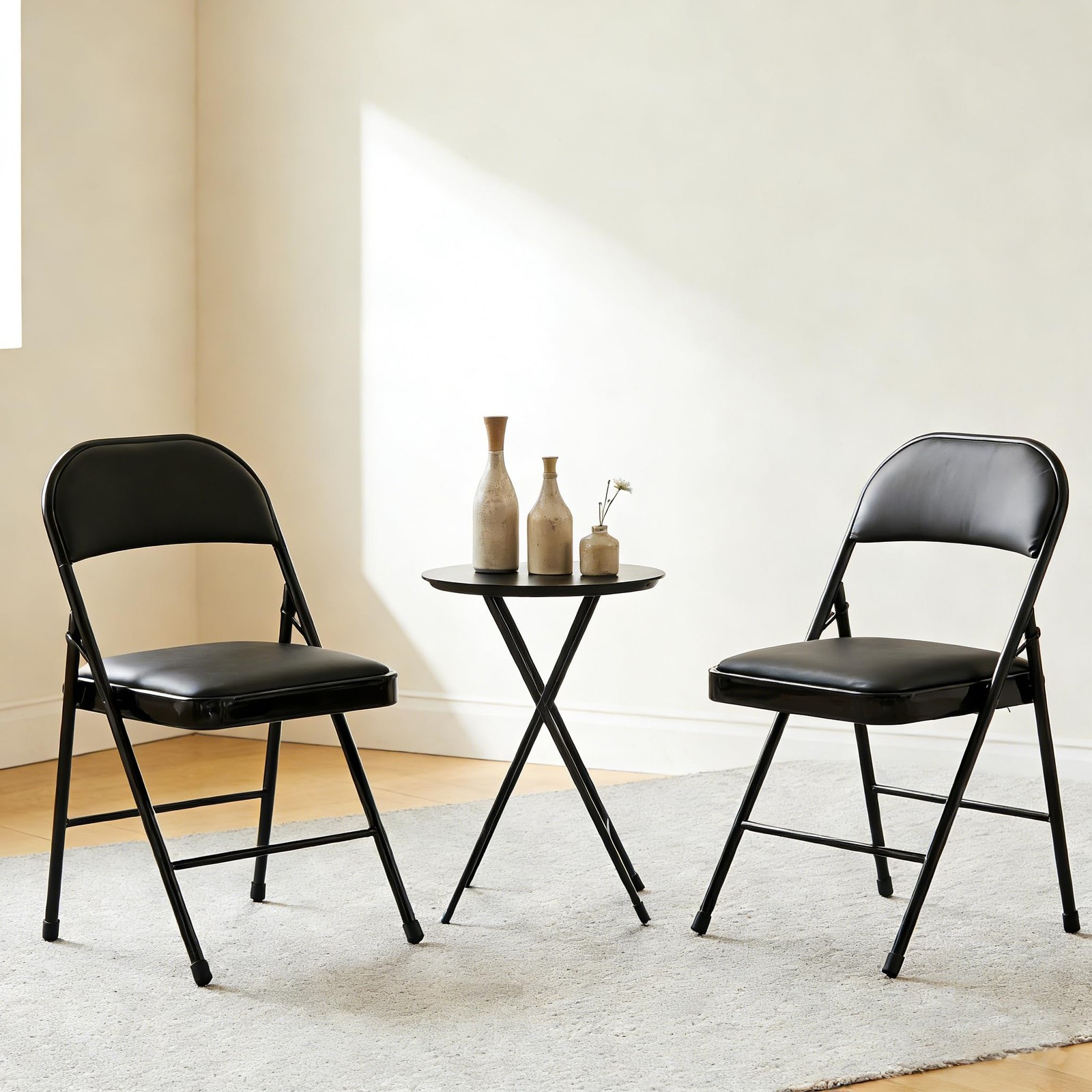 Simple Deluxe 2 Pack Folding Padded Chairs, Leather Cushion Seat, Sturdy