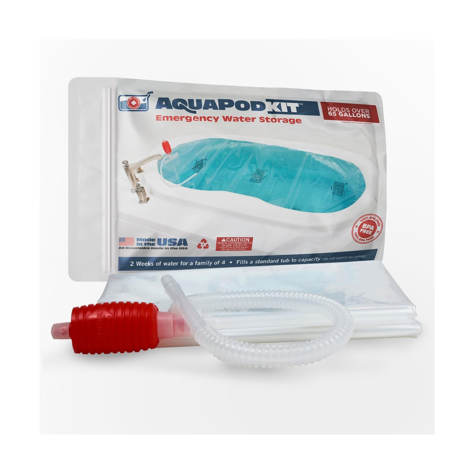 AquaPodKit Made in USA - Emergency Bathtub Water Storage Bladder 65-100 Gallo...