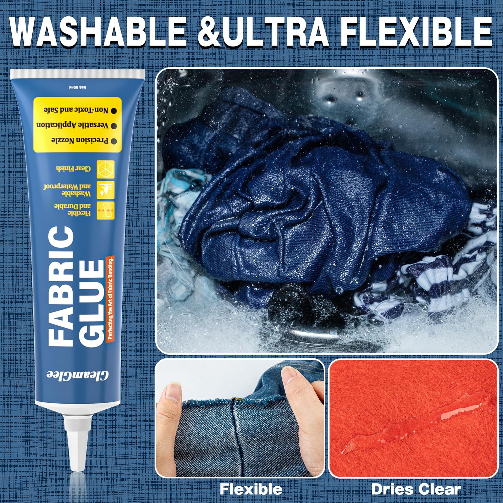 Fabric Glue Permanent, Extra Strong Adhesive, Washable Clear 1 Pack