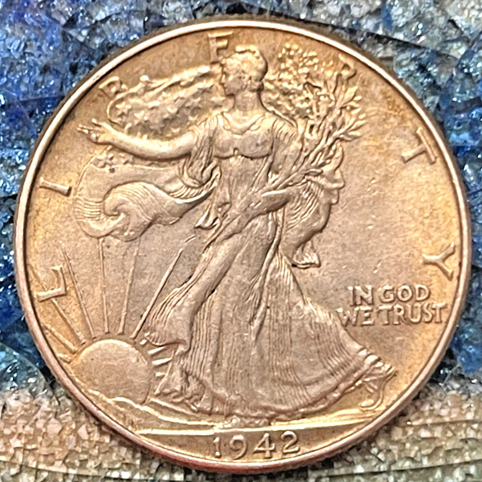 "HIGH GRADE"  1942 WALKING LIBERTY SILVER HALF DOLLAR  TONED / TONER