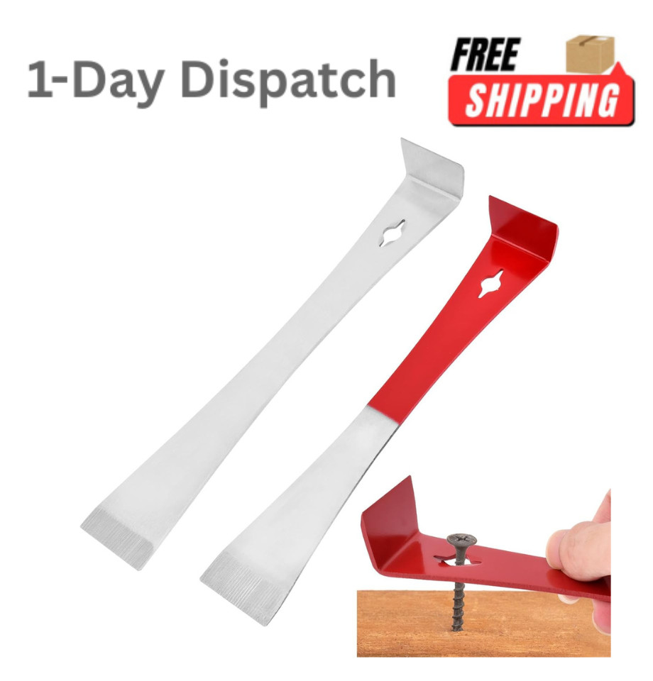 Kakalote 2pcs Flat Pry Bar Set Stainless Steel Trim Bar Scraper Silver Red