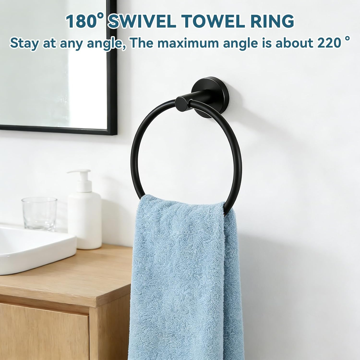 5-Piece Matte Black Bathroom Accessories Set, 24-Inch Wall-Mounted Towel Bar, To