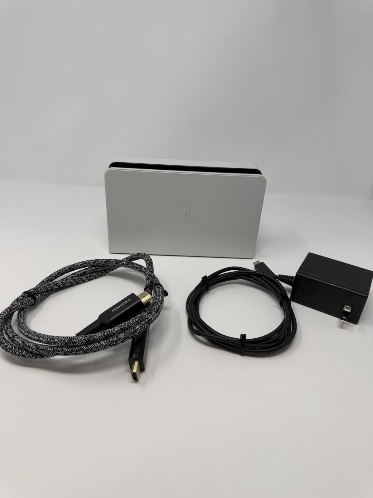 Genuine OEM Nintendo Switch OLED White Charging Dock, Power Adapter & HDMI Cable