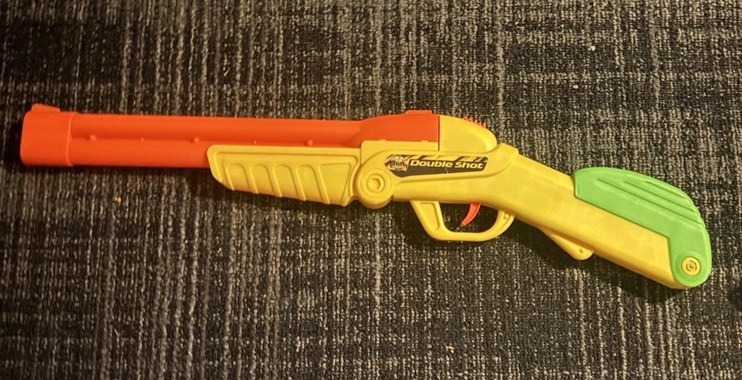Buzz Bee Toys Air Warriors Double Shotgun Blaster Gun 2 Barrel 4 Orange Shells