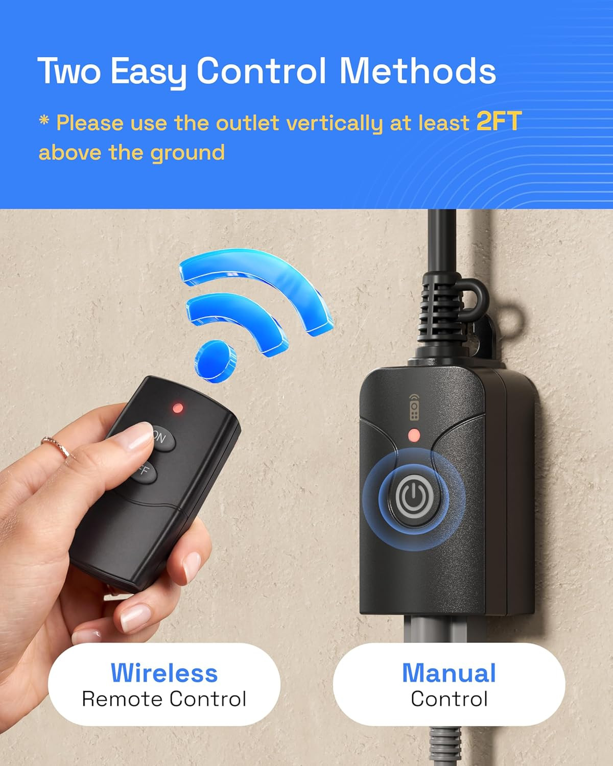 Remote Control Outlets Outdoor Waterproof Indoor Wireless Light Switch | 3-Prong