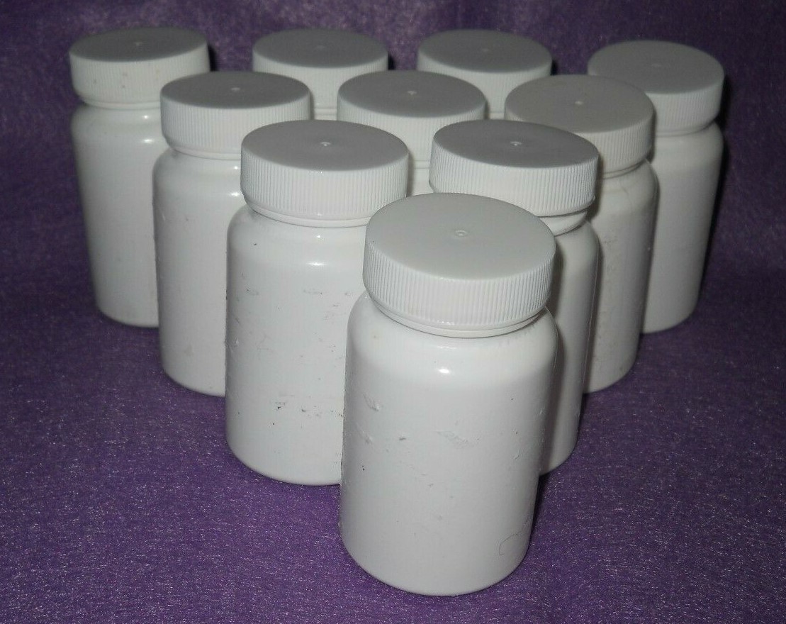 * Lot 12 Empty Used White 3" Plastic  Bottles - Craft Beads Storage .