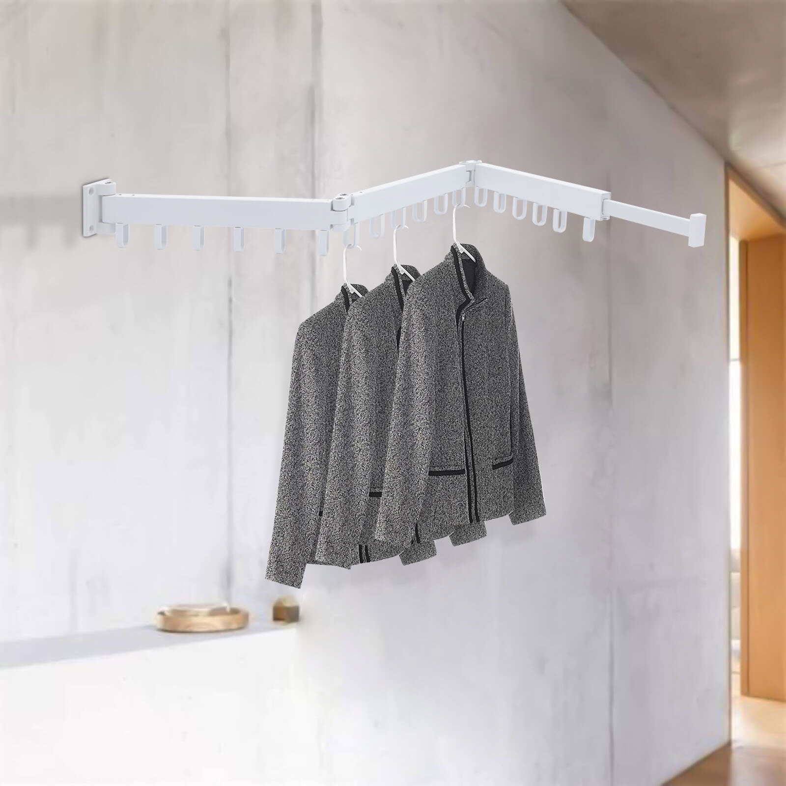 Clothes Drying Rack Laundry Organizer Folding Retractable Wall Mount Hanger