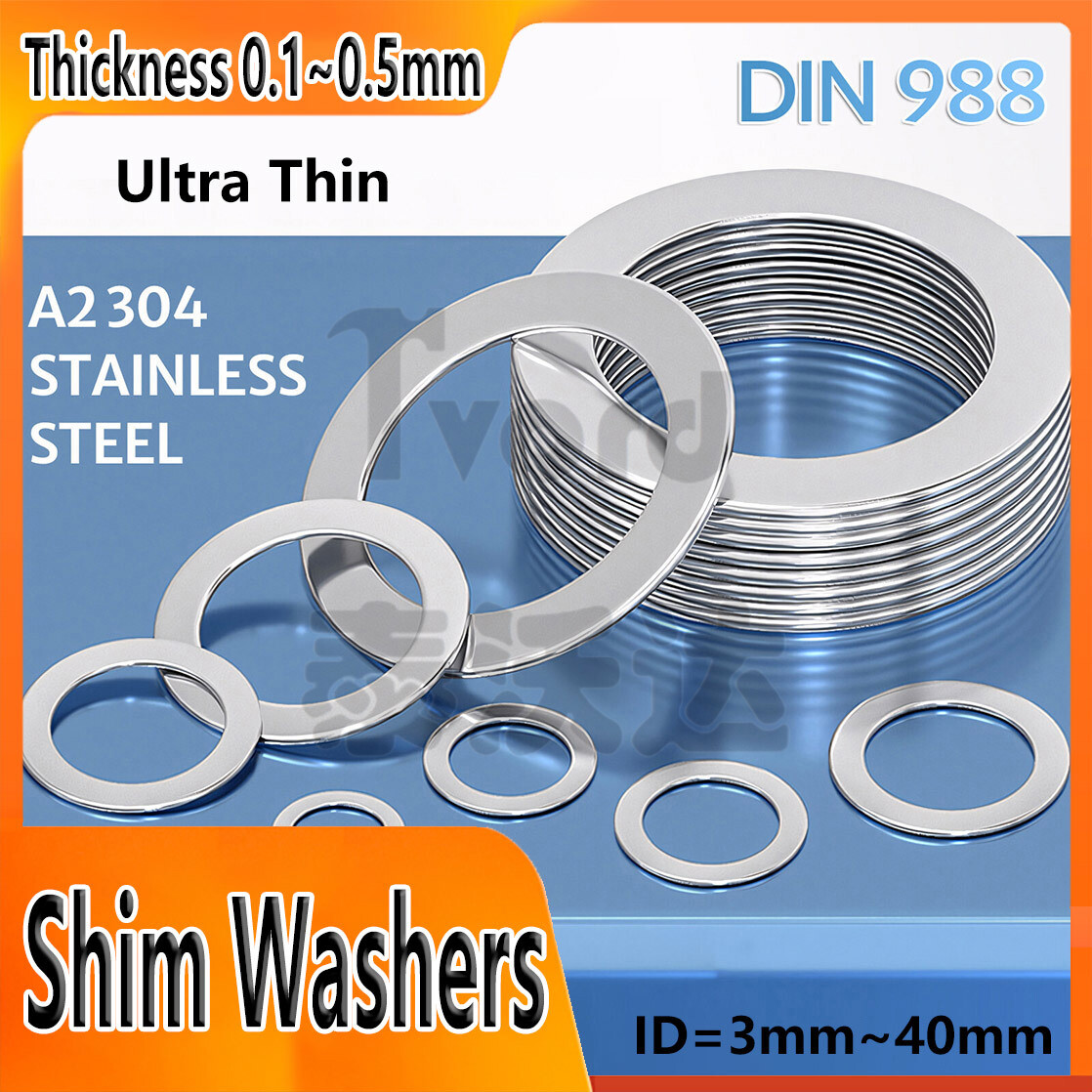 Shim Washers 0.1mm / 0.2mm / 0.3mm / 0.5mm Thick ID=3mm~40mm A2 Stainless Steel