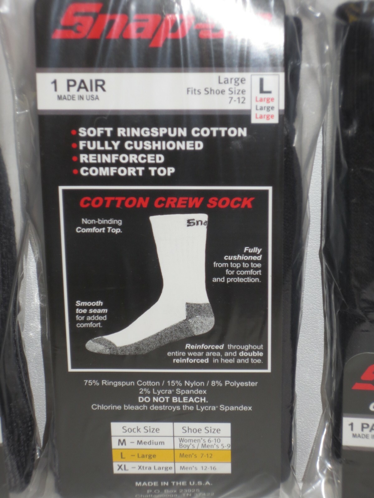 6 PAIRS - Snap-On Crew Socks Men's BLUE - LARGE ~ FREE SHIP ~ MADE IN USA *NEW*
