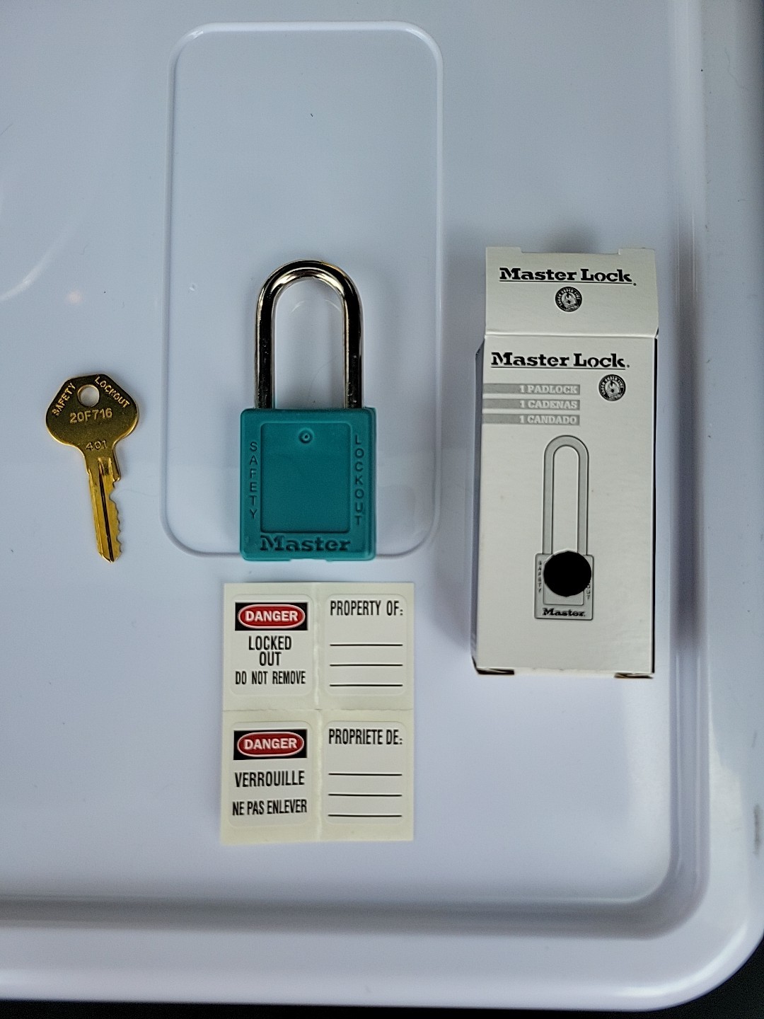 (1)- Master Lock 410 Teal Zenex Thermoplastic Safety Padlock, New W/Box