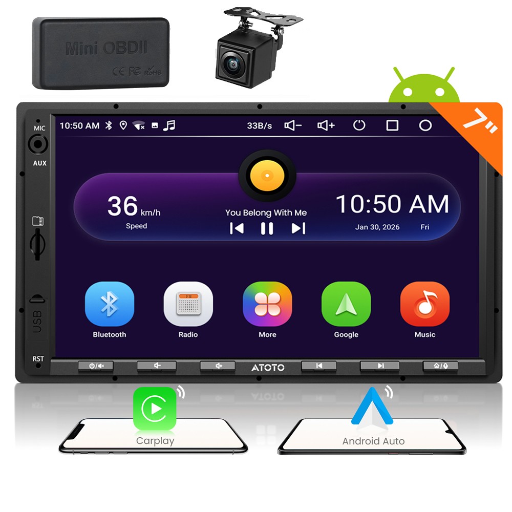 CAM+OBD II+ATOTO Android 2 Din 7" Screen GenAI Car Stereo Radio GPS Navi CarPlay