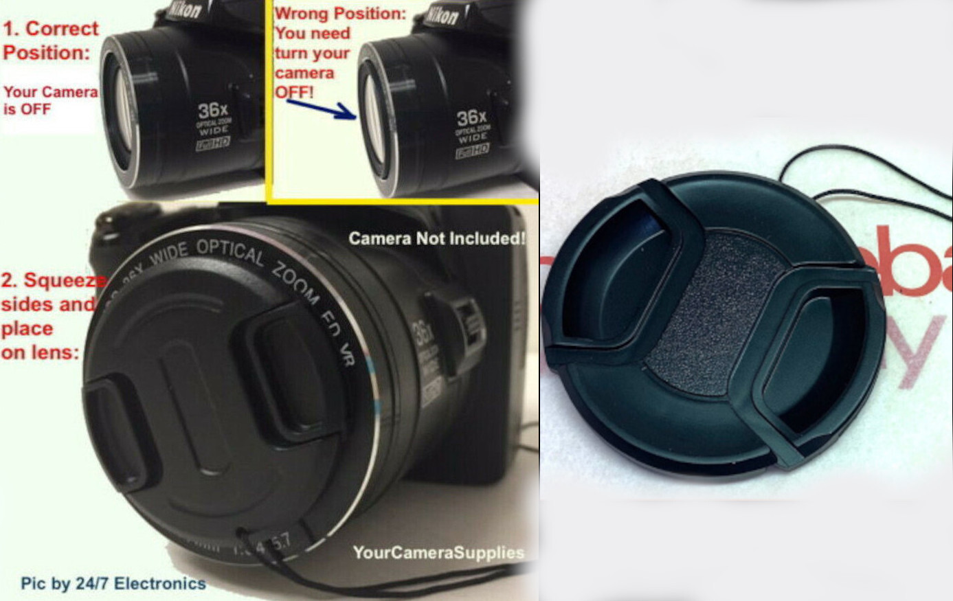 P520 LENS CAP fits CAMERA NIKON COOLPIX P520 + HOLDER Attached
