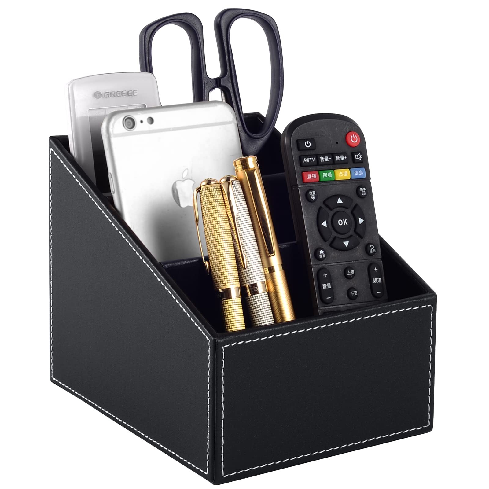 Fashionable PU Leather TV Remote Control Holder with 3 Compartments, Storage ...