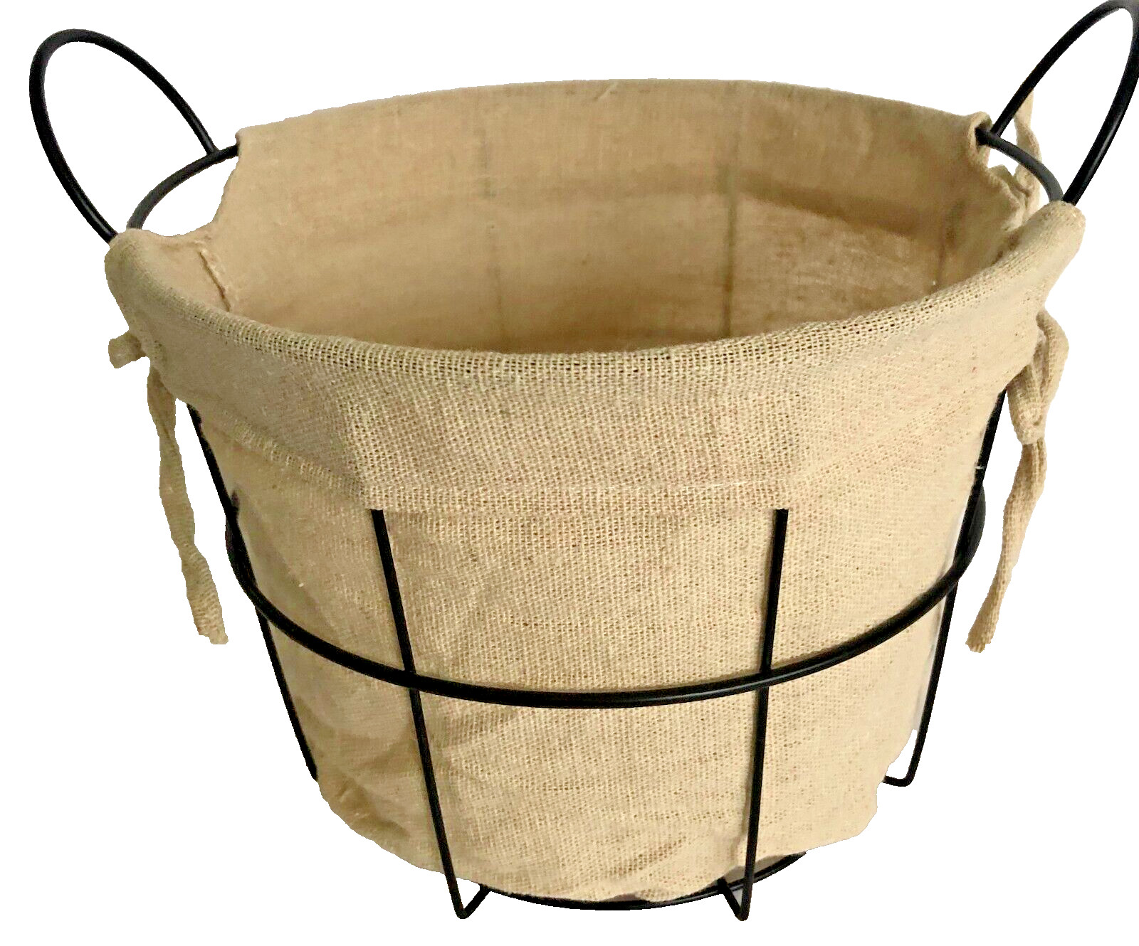 Black Circular Basket With Light Weight Burlap Fabric 8" Diameter