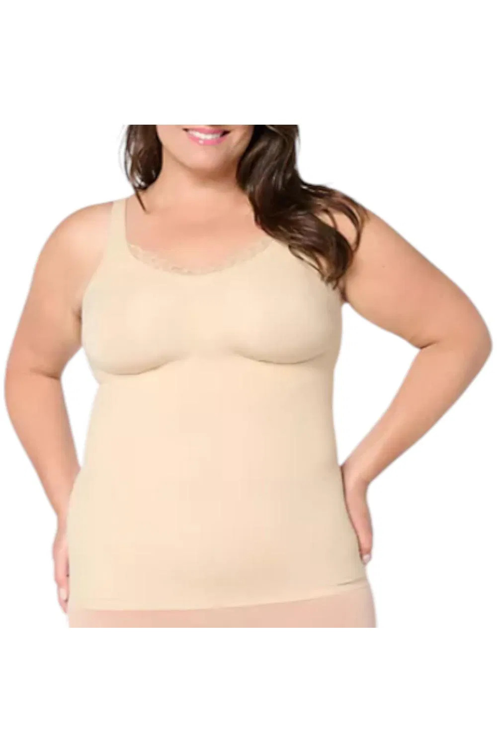 Evelyn & Bobbie Women's Lace Trim V-Neck Seamless Bra Cami Sand
