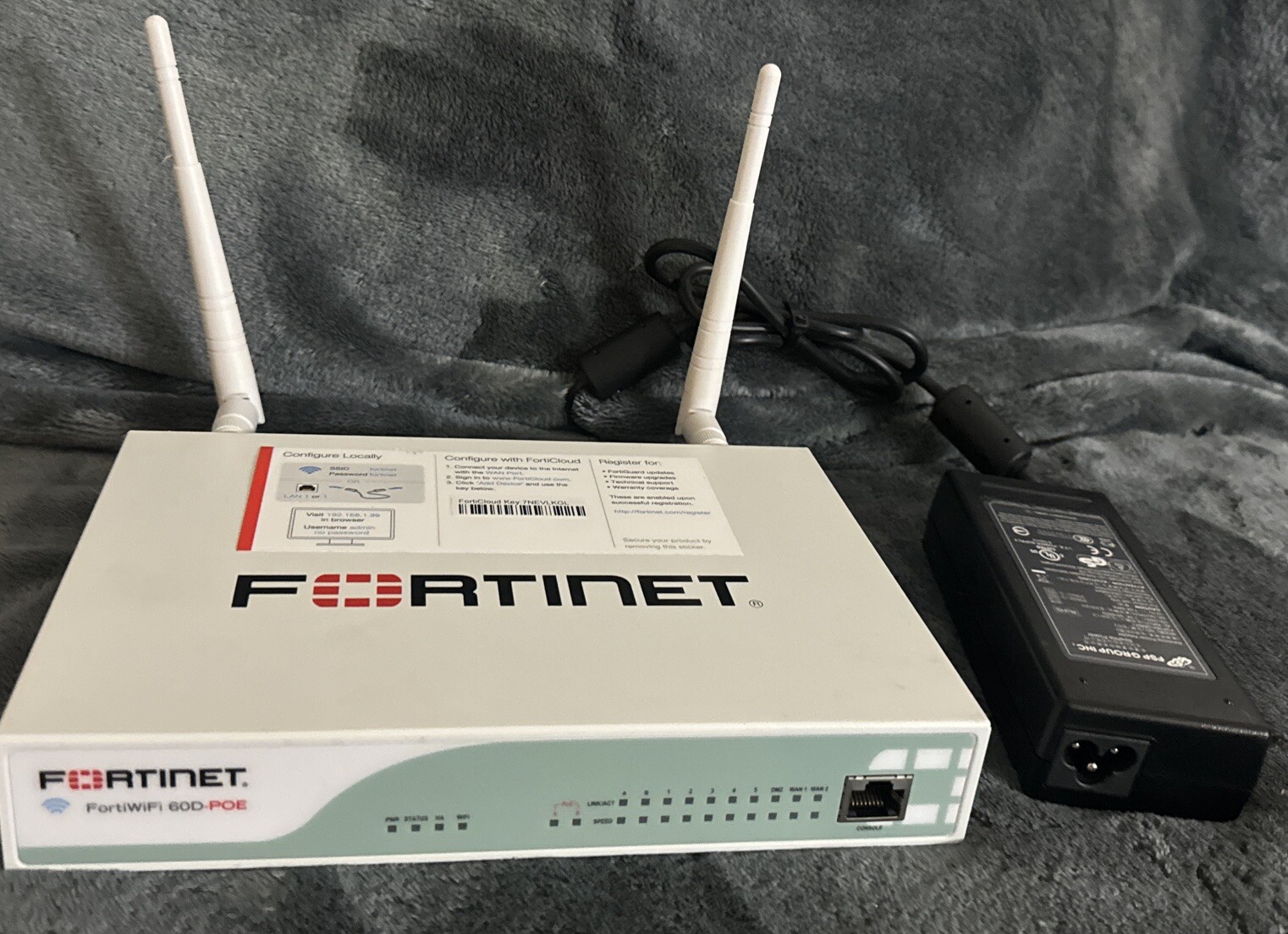 Fortinet FortiWiFI FWF-60D-POE Firewall+Power Adapter-unregistered-unclaimed