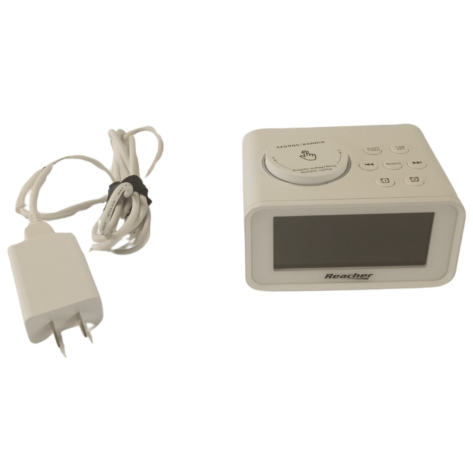 Reacher Digital Alarm Clock with FM Radio and Dual USB Charging Ports – White