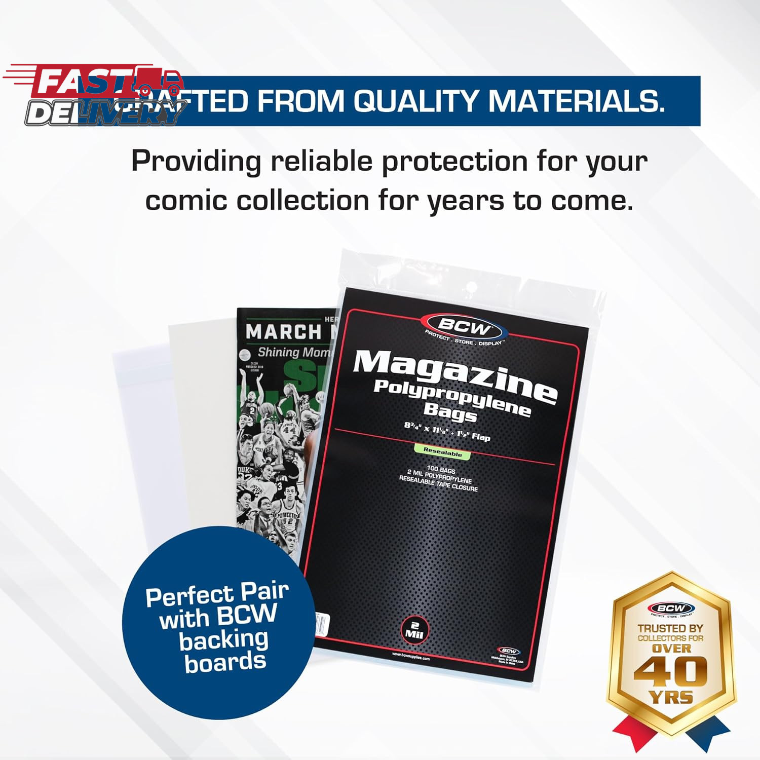 BCW Resealable Magazine Bags - 1 Pack of 100 | Acid-Free, Clear Polypropylene Sl