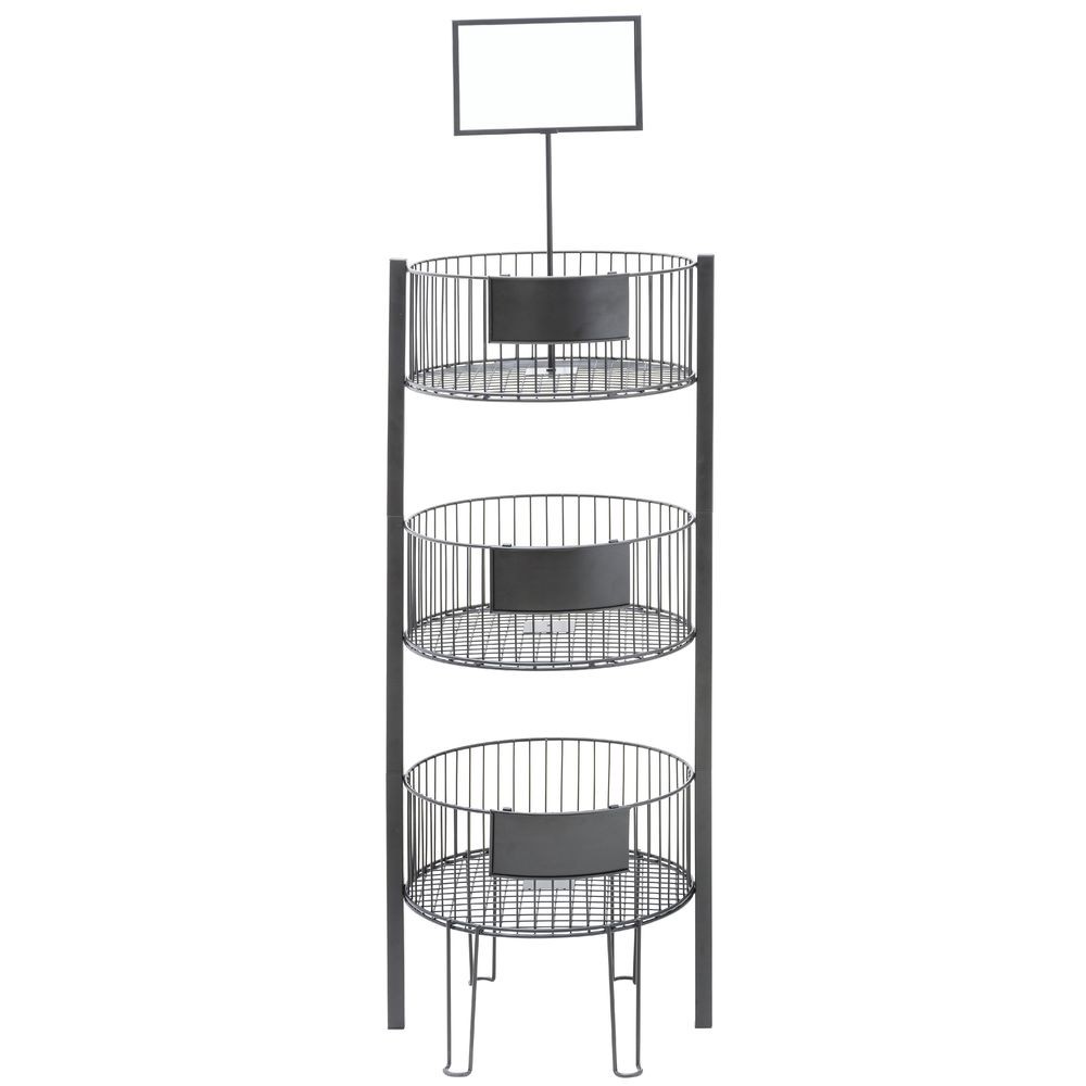 Hubert® QuickStack? Black Wire 3-Tier Dump Bin With Signage - 18"Dia x 60 3/10"H