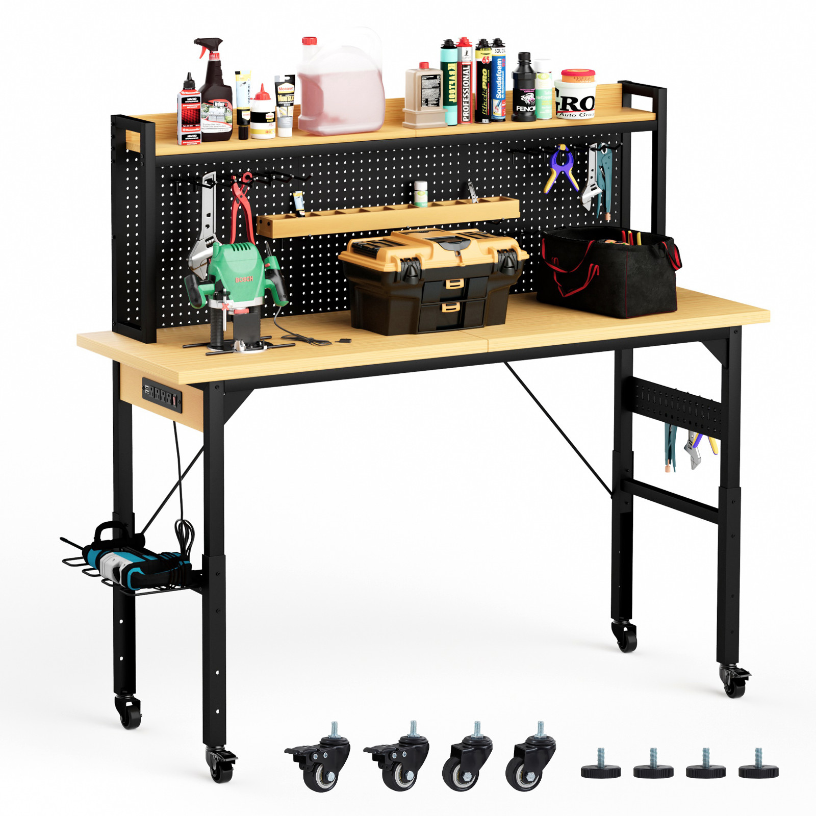 71'' Adjustable Heavy Duty Wooden Desktop Workbench for Garage, Workshop, Office