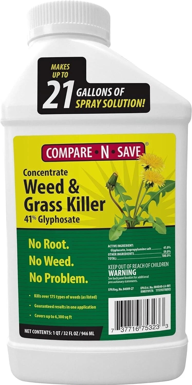 Weed Grass Killer Herbicide 32 Oz 41% Glyphosate Concentrate Compare-N-Save