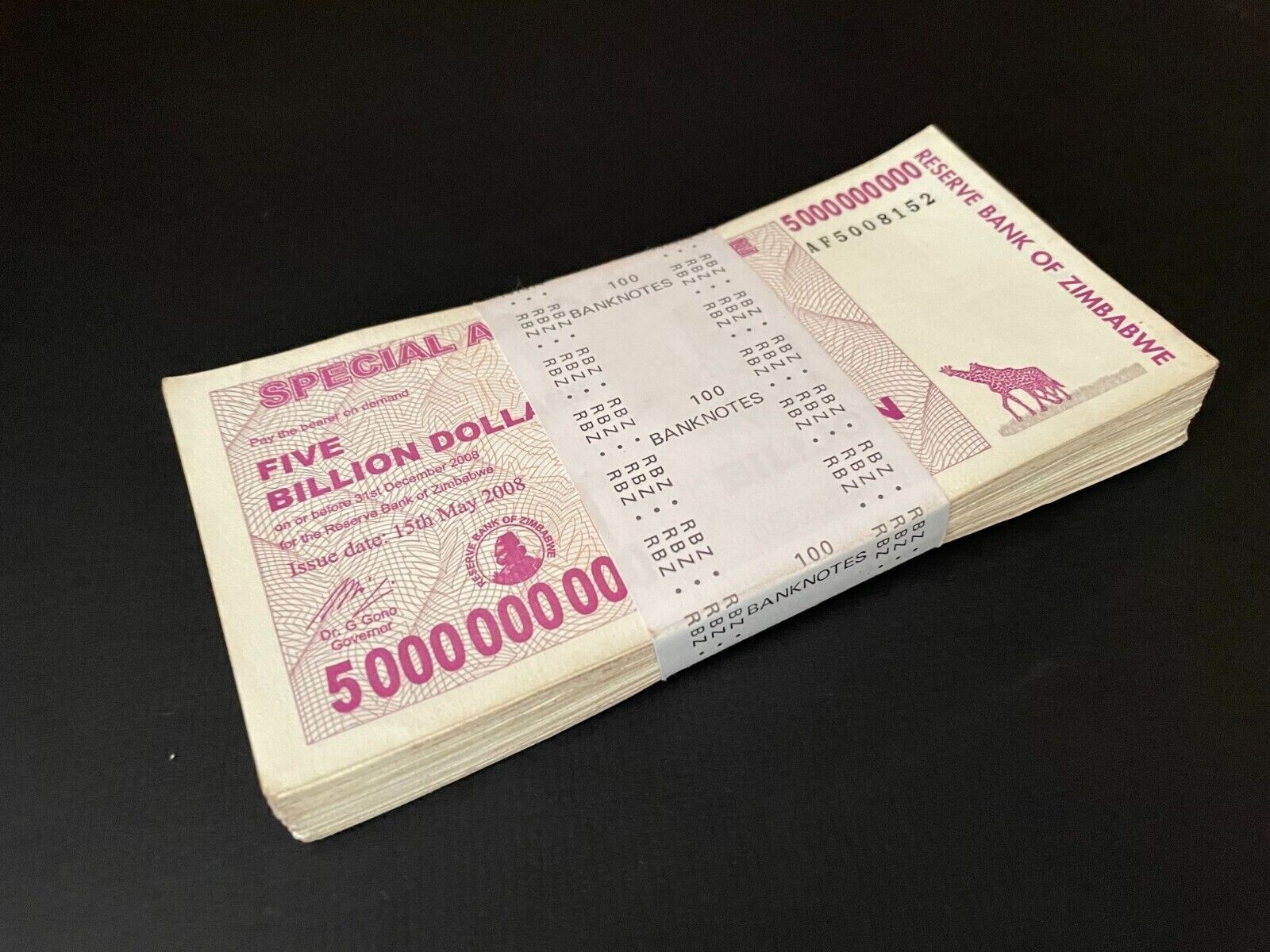 Zimbabwe 100 x 5 Billion Dollars 2008  USED Bundle