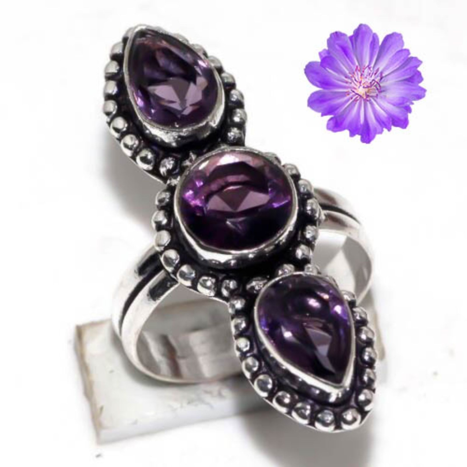 925 Sterling Silver Amethyst Gemstone Beautiful Handmade Woman Gift Ring