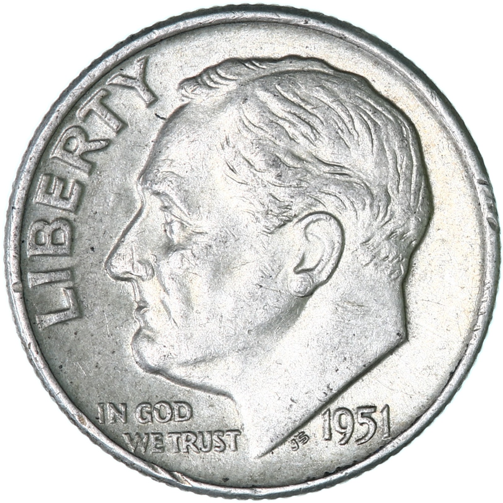 1951 D Roosevelt Dime 90% Silver About Uncirculated AU