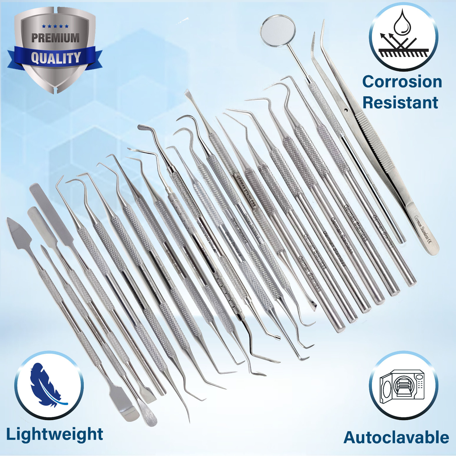 GERMAN 24x Dental Tools Set Dentist Teeth Clean Plaque&tarter Remove Probe Picks